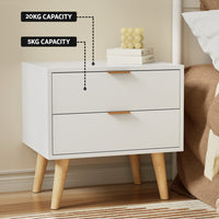 Bedside Table 2 Drawers - White