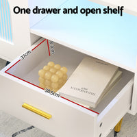 LED Coffee Table Shelf Drawer Storage White