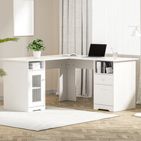 Computer Desk Shelf Cabinet L-Shape White 150CM