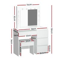 Dressing Table Set Stool 12 Led Bulbs White