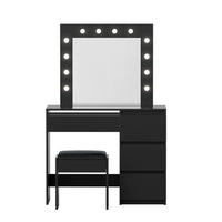 Artiss Dressing Table Set Stool 12 Led Bulbs Black
