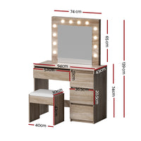Artiss Dressing Table Set Stool 12 Led Bulbs Wood