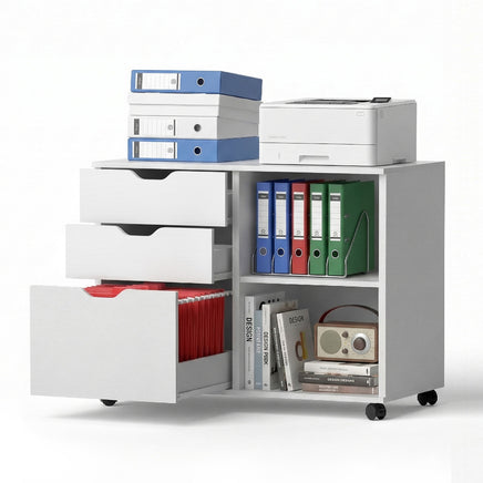 Artiss 3 Drawer Mobile Filing Cabinet Printer Stand Cabinet Home Office Storage White