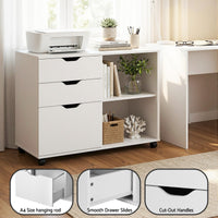Artiss 3 Drawer Mobile Filing Cabinet Printer Stand Cabinet Home Office Storage White