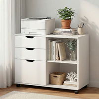 Artiss 3 Drawer Mobile Filing Cabinet Printer Stand Cabinet Home Office Storage White