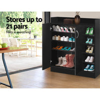 Shoe Rack Cabinet 21 Pairs Adjustable Shelves Black Clair