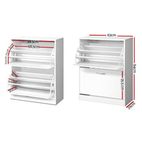Artiss 2x Shoe Cabinet Storage Organiser 2 Flip Drawer White
