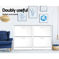 Artiss 2x Shoe Cabinet Storage Organiser 2 Flip Drawer White