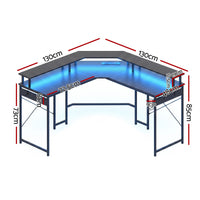 Artiss L-Shape Gaming Desk Computer Desks RGB LED Power Outlet 130cm Black