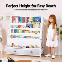 Keezi Kids Bookshelf Metal Storage Rack Toy Organiser Display Shelf Drawer White