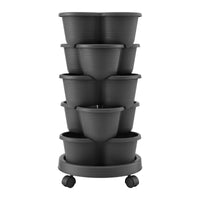 Green Fingers 5 Tier Vertical Garden Planter, Stackable Planters with 4 Wheels, Black, Raised Garden Bed, Garden Tower Indoor Outdoor, Auto Drainage System, for Strawberries, Herbs, Flower, Vegetables