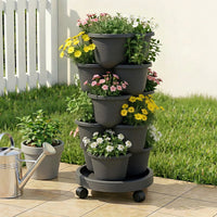 Green Fingers 5 Tier Vertical Garden Planter, Stackable Planters with 4 Wheels, Black, Raised Garden Bed, Garden Tower Indoor Outdoor, Auto Drainage System, for Strawberries, Herbs, Flower, Vegetables