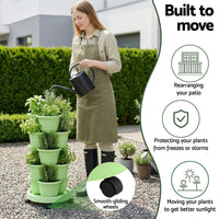 Green Fingers 5 Tier Vertical Garden Planter, Stackable Planters with Wheels, Light Green, Garden Bed, Garden Tower Indoor Outdoor, Auto Drainage System, for Strawberries, Herbs, Flowers, Vegetables