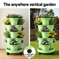 Green Fingers 5 Tier Vertical Garden Planter, Stackable Planters with Wheels, Light Green, Garden Bed, Garden Tower Indoor Outdoor, Auto Drainage System, for Strawberries, Herbs, Flowers, Vegetables