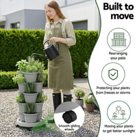 Green Fingers 5 Tier Vertical Garden Planter, Stackable Planters with 4 Wheels, Grey, Raised Garden Bed, Garden Tower Indoor Outdoor, Auto Drainage System, for Strawberries, Herbs, Flower, Vegetables