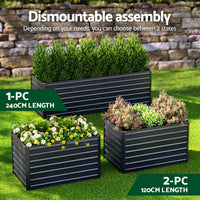 Green Fingers 2-in-1 Raised Garden Bed Kit, 240cm/120cm| 77cm Extra Deep Ergonomic Planter Box | Protect Your Back | Galvanised Steel Vegetable Flower Pot for Outdoor Garden | Includes Gloves & Pegs