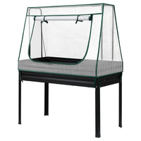Green Fingers Elevated Metal Garden Bed Kit w Mini Greenhouse Cover 116x60cm Stand-Up Height Trellis