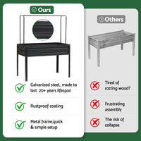 Green Fingers Elevated Metal Garden Bed Kit w Mini Greenhouse Cover 116x60cm Stand-Up Height Trellis