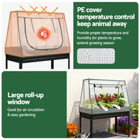 Green Fingers Elevated Metal Garden Bed Kit w Mini Greenhouse Cover 116x60cm Stand-Up Height Trellis