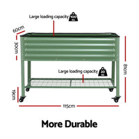 Green Fingers Elevated Raised Garden Bed Kit Mobile w/ Locking Wheels & Storage Shelf 100KG Max Load 115x60x81cm | Galvanized Steel, Portable Green Organizer for Seniors, Patio, Balcony, Vegetables