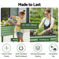 Green Fingers Elevated Raised Garden Bed Kit Mobile w/ Locking Wheels & Storage Shelf 100KG Max Load 115x60x81cm | Galvanized Steel, Portable Green Organizer for Seniors, Patio, Balcony, Vegetables