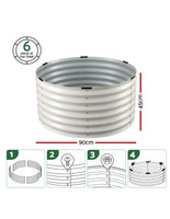 Green Fingers Round Metal Raised Garden Bed 90x45cm Planter Box White