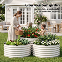 Green Fingers Round Metal Raised Garden Bed 90x45cm Planter Box White