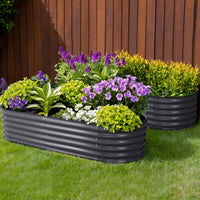 2x Raised Garden Bed 160X80X42cm Oval Planter Box Raised Container Galvanised