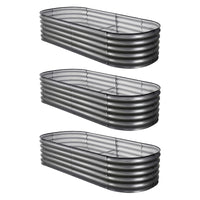 Green Fingers 3 Pcs Raised Garden Bed Kit Oval Galvanized Steel Planter Boxes 160x80x42cm, Heavy Duty Metal Elevated Garden Bed for Vegetables Flowers Herbs, with Safety Edging, Gloves & Pegs Included