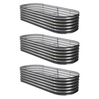Green Fingers 3 Pcs Raised Garden Bed Kit Oval Galvanized Steel Planter Boxes 160x80x42cm, Heavy Duty Metal Elevated Garden Bed for Vegetables Flowers Herbs, with Safety Edging, Gloves & Pegs Included