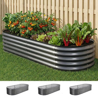 Green Fingers 3 Pcs Raised Garden Bed Kit Oval Galvanized Steel Planter Boxes 160x80x42cm, Heavy Duty Metal Elevated Garden Bed for Vegetables Flowers Herbs, with Safety Edging, Gloves & Pegs Included