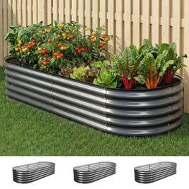 Green Fingers 3 Pcs Raised Garden Bed Kit Oval Galvanized Steel Planter Boxes 160x80x42cm, Heavy Duty Metal Elevated Garden Bed for Vegetables Flowers Herbs, with Safety Edging, Gloves & Pegs Included