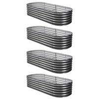 Green Fingers 4 Pcs Raised Garden Bed Kit Oval Galvanized Steel Planter Boxes 160x80x42cm, Heavy Duty Metal Elevated Garden Bed for Vegetables Flowers Herbs, with Safety Edging, Gloves & Pegs Included