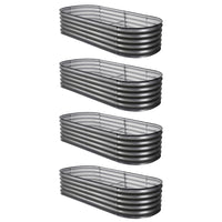 Green Fingers 4 Pcs Raised Garden Bed Kit Oval Galvanized Steel Planter Boxes 160x80x42cm, Heavy Duty Metal Elevated Garden Bed for Vegetables Flowers Herbs, with Safety Edging, Gloves & Pegs Included