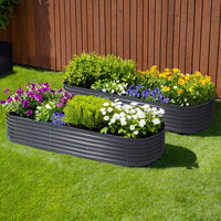 2x Green Fingers Garden Bed 240X80X42cm Oval Planter Box Raised Container Galvanised