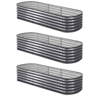 Green Fingers 3 Pcs Raised Garden Bed Kit Oval Galvanized Steel Planter Boxes 240x80x42cm, Heavy Duty Metal Elevated Garden Bed for Vegetables Flowers Herbs, with Safety Edging, Gloves & Pegs Included