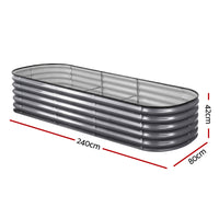 Green Fingers 3 Pcs Raised Garden Bed Kit Oval Galvanized Steel Planter Boxes 240x80x42cm, Heavy Duty Metal Elevated Garden Bed for Vegetables Flowers Herbs, with Safety Edging, Gloves & Pegs Included