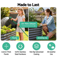 Green Fingers 3 Pcs Raised Garden Bed Kit Oval Galvanized Steel Planter Boxes 320x80x42cm, Heavy Duty Metal Elevated Garden Bed for Vegetables Flowers Herbs, with Safety Edging, Gloves & Pegs Included
