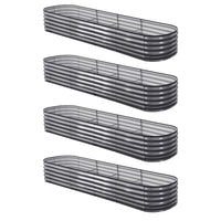 Green Fingers 4 Pcs Raised Garden Bed Kit Oval Galvanized Steel Planter Boxes 320x80x42cm, Heavy Duty Metal Elevated Garden Bed for Vegetables Flowers Herbs, with Safety Edging, Gloves & Pegs Included