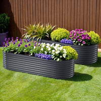 x2 Raised Garden Bed Kit Planter Oval Galvanised Steel 240cmX80cmX56cm