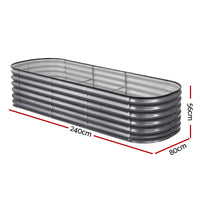 Green Fingers 3 Pcs Raised Garden Bed Kit Oval Galvanized Steel Planter Boxes 240x80x56cm, Heavy Duty Metal Elevated Garden Bed for Vegetables Flowers Herbs, with Safety Edging, Gloves & Pegs Included