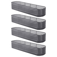 Green Fingers 4 Pcs Raised Garden Bed Kit Oval Galvanized Steel Planter Boxes 320x80x56cm, Heavy Duty Metal Elevated Garden Bed for Vegetables Flowers Herbs, with Safety Edging, Gloves & Pegs Included