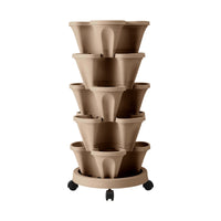 Green Fingers Garden Bed 5 Tier Vertical Garden Grey Strawberry Stackable Planters Herb Petunias Tan