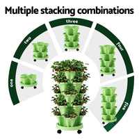 Green Fingers Garden Bed 5 Tier Vertical Garden Grey Strawberry Stackable Planters Herbs Light Green