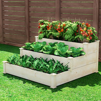 3-Tier Wooden Raised Garden Bed Elevated Ground Vegetable Planter Box