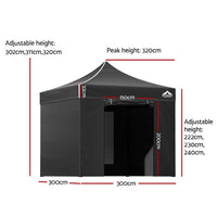 Instahut Gazebo 3x3 Pop Up Marquee Folding Tent Wedding Gazebos Camping Outdoor Shade Canopy Black