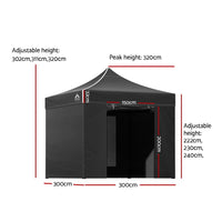 Gazebo Pop Up Marquee 3x3m Folding Tent Wedding Gazebos 500D Black