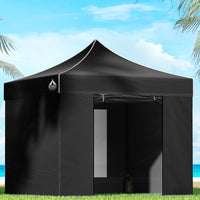 Gazebo Pop Up Marquee 3x3m Folding Tent Wedding Gazebos 500D Black