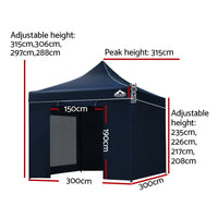 Gazebo Pop Up Marquee 3x3 Folding Tent Gazebos Camping 500D Oxford Navy