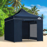 Gazebo Pop Up Marquee 3x3 Folding Tent Gazebos Camping 500D Oxford Navy